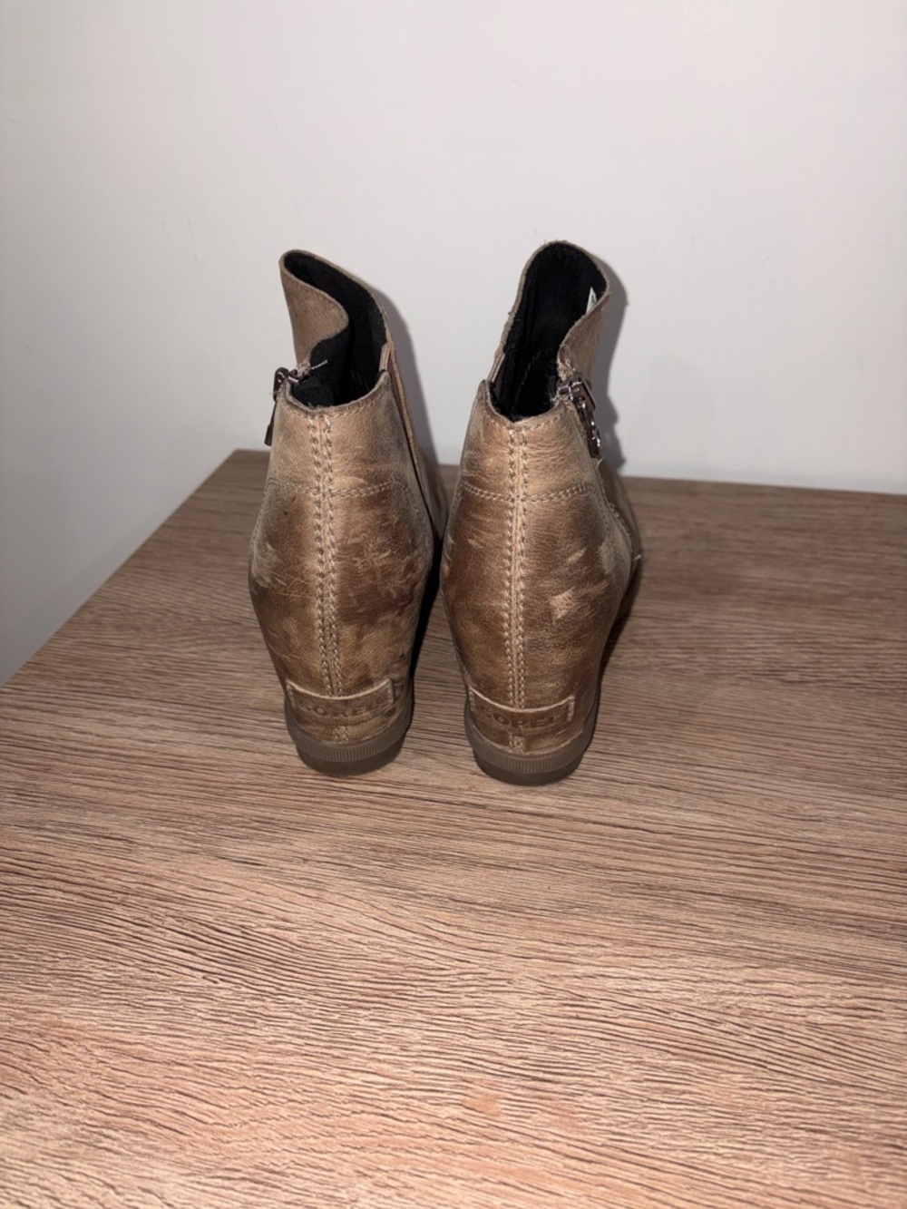 Sorel Taupe Wedge Ankle Booties with Side Zip - Picture 2 of 2